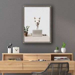 18" x 24" Sylvie Mr. Al Paca here in Distribution Framed Canvas - Kate & Laurel All Things Decor: Whimsical Office Art, Animal Theme - 1 of 4
