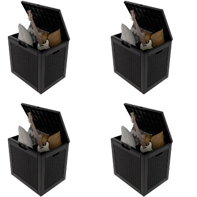 Sersper 30 Gallon Rattan-Style Waterproof Resin Deck Box with Lockable Lid, UV Resistant, Black - Indoor & Outdoor Use (4 Pack)