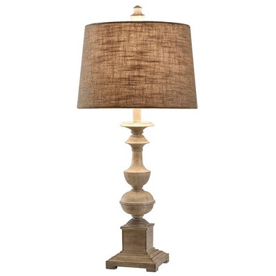 Ivory Distressed Polyresin Table Lamp with Taupe Shade