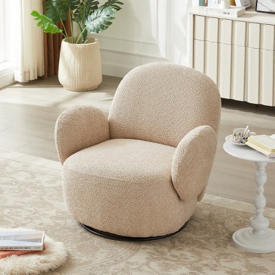 360° Swivel Accent Chair,Fabric Upholstered Living Room Chair with Metal Frame for Bedroom or Office–The Pop Home