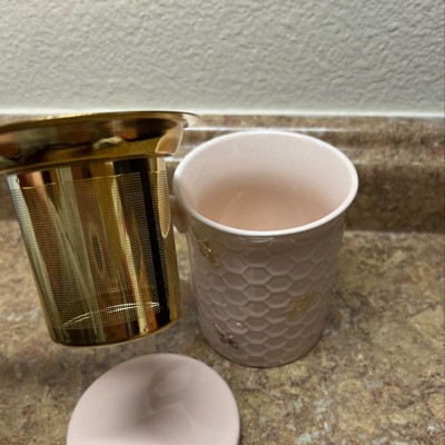 MIWARE 15 Ounce Porcelain Tea Mug With Infuser, Lid And Spoon, Loose Leaf Tea Cup (Mint Green