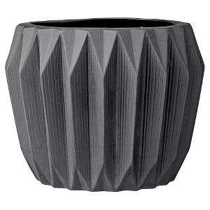 Ceramic Fluted Flower Pot - Black (7") - Storied Home: Modern Indoor Planter, No Drainage, Round Shape - 1 of 3