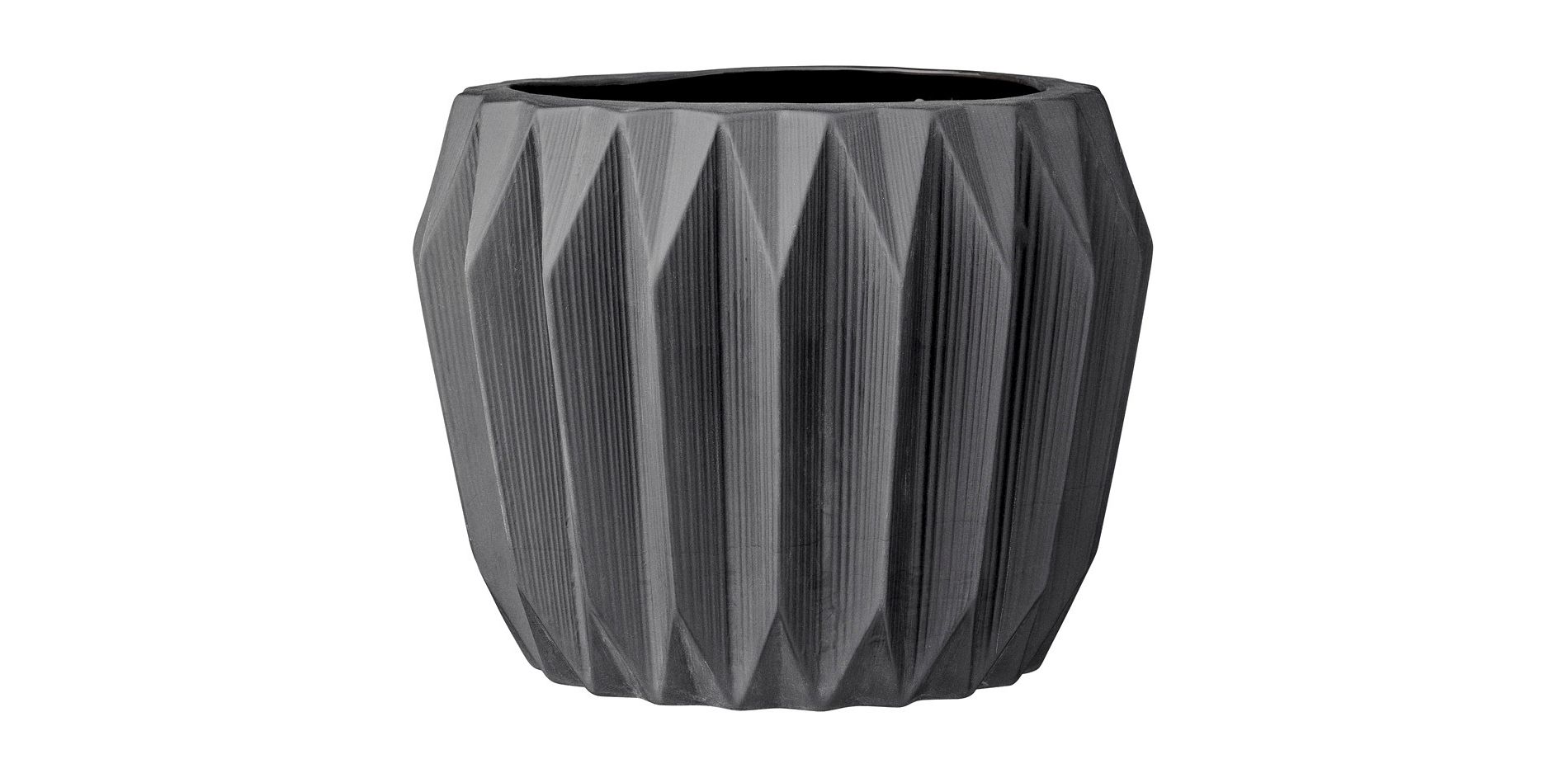 Ceramic Fluted Flower Pot - Black (7") - Storied Home: Modern Indoor Planter, No Drainage, Round Shape