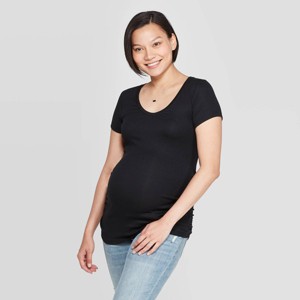 Maternity Short Sleeve Shirred Scoop Neck T-Shirt - Isabel Maternity by Ingrid & Isabel Black S, Women