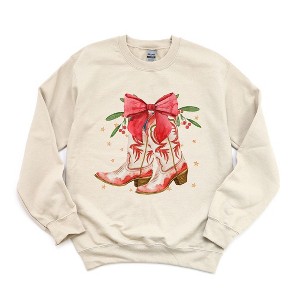 Simply Sage Market Women's Graphic Sweatshirt Coquette Cowgirl Christmas Boots - 1 of 4