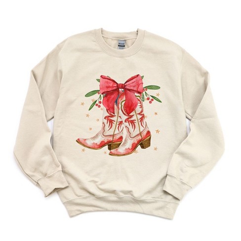 Simply Sage Market Women's Graphic Sweatshirt Coquette Cowgirl Christmas Boots - image 1 of 4