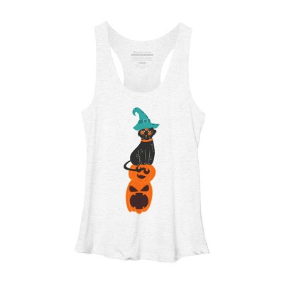 Women's Design By Humans Halloween Pumpkins and Witch Cat By famenxt Racerback Tank Top