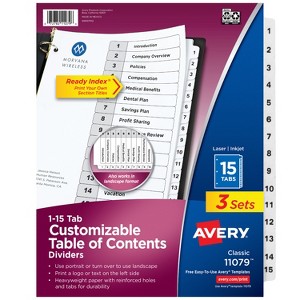 Avery Dividers for 3 Ring Binders, 15 Tabs per Set, Customizable Table of Contents, Classic White Tabs (3 Sets of 11079) - 1 of 4