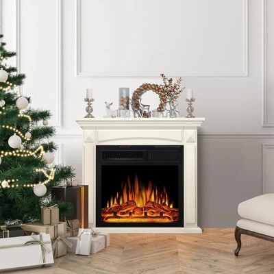 R.W.FLAME 27" Electric Fireplace Mantel Wood Surround Firebox Freestanding Infrared Quartz Heater Adjustable Led Flame, Remote Control