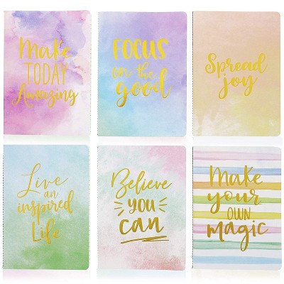 Paper Junkie 6-Pack A5 Watercolor Gold Foil Inspirational Quotes Ruled Notebook Journal (8.27 x 5.67 in, 80 Page)