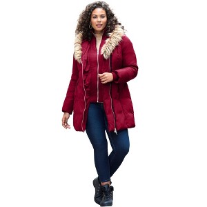 Roaman's Women's Plus Size Asymmetrical Double Layer Puffer Coat - 1 of 4
