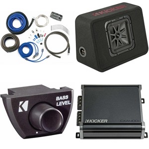 Kicker 45TL7R102 Single 10" L7R Truck Loaded Vented Enclosure - 500 Watts RMS W/ CXA400.1 Amp, Wiring Kit & Bass Knob Bundle - 1 of 4