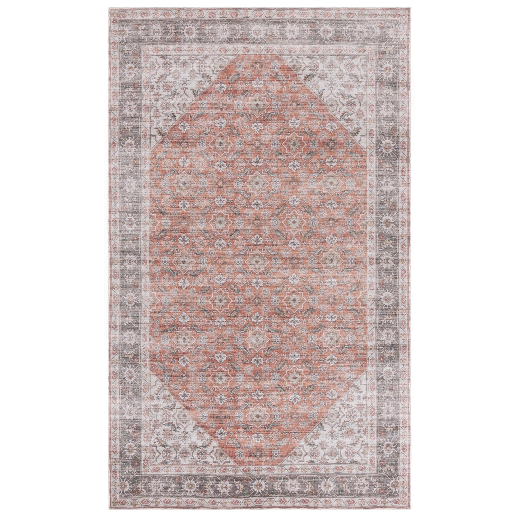 Arizona ARZ215 Machine Washable Skid-Resistant Power Loomed Indoor Accent Rug - Rust/Olive - 3'x5' - Safavieh