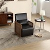 360° Swivel Accent Chair,Black Faux Leather Swivel Arm Chair Barrel Armchair With Pillow And Rattan Armrests Swivel Occasional Chair-Cuddlewood - 3 of 4