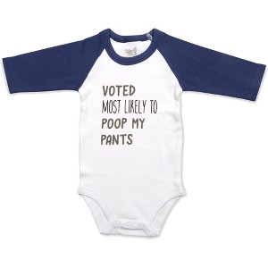 Pavilion Gift Company - Poop My Pants - 6-12 Months 3/4 Length Navy Sleeve Bodysuit - Leotards and Bodysuits - 1 of 4