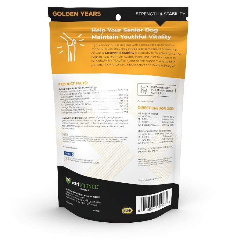 VetriScience Golden Years Strength & Stability Joint Support for Senior Dogs Chicken Flavor, 60 Bite-Sized Chews, 2 of 4