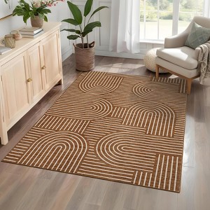 8'x10' Washable Rug Area Rugs for Living Room, Abstract Rug for Bedroom, Soft Rainbow Non Slip Throw Rugs camel - 1 of 4