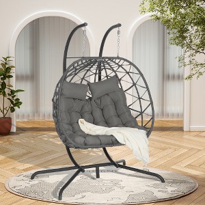 XIYUYEU Double Hanging Egg Chair with Stand, Hanging Chair Outdoor, Wicker Rattan Patio Basket Egg Swing Chair, Hammock Egg Chairs, Hammock Swing - 1 of 4