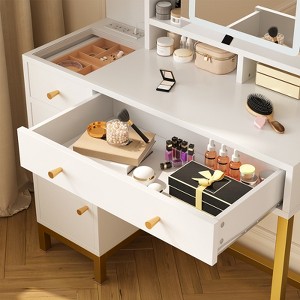 Vanity Table with 3 Lighting Modes, Featuring LED-Lit Mirror and Power Outlet, Ideal for Bedrooms and Living Rooms - 1 of 4