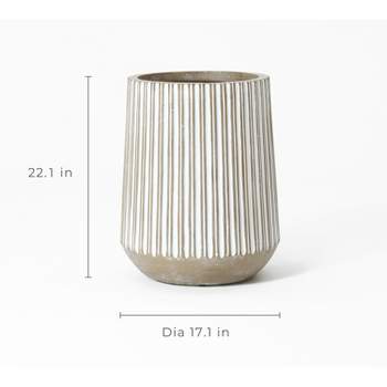 LuxenHome 17.1-Inch Round Brown and White Striped MgO Planter Multicolored