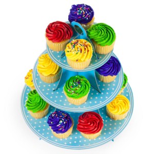 Slickblue Cupcake Tower Stand – Blue or Pink Cardboard, 3-Tier Party Dessert Display for Birthdays - 1 of 3