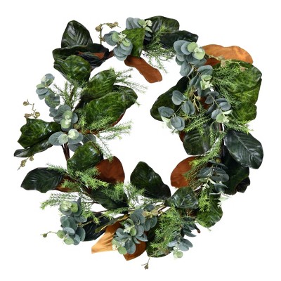 Vickerman 30" Artificial Green Magnolia Leaf Wreath.