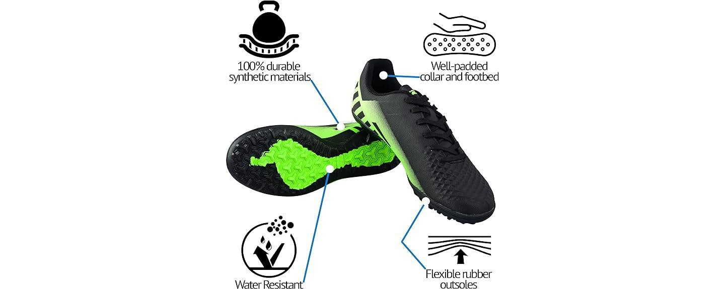 Мужские кроссовки Vizari Santos Turf Soccer Shoes for Adults and Teens- Black/Green, цвет: Чёрный — фото 4