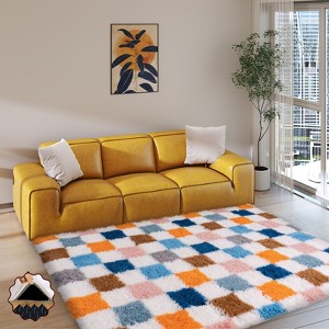 5x7 Feet Checkered Area Rugs For Living Room, Black Modern Super Soft Fluffy Rugs for Bedroom Home Aesthetic Decor - 1 of 4