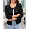 Womens 3/4 sleeve Cardigan Shrugs Crewneck Basic Casual Button Down Soft Knit Hollow Out Crochet Sweater - 4 of 4