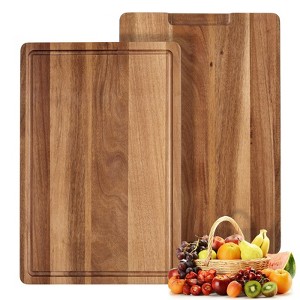 Large Acacia Wooden Cutting Board for Kitchen, Edge Grain Wood Chopping Board with Juice Groove and Handles, Pre-Oiled Carving Tray for Meat - 1 of 4