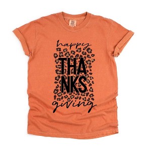 Simply Sage Market Women's Happy Thanksgiving Leopard Short Sleeve Garment Dyed Tee - 1 of 4