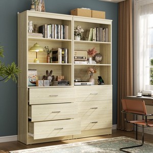 Aheaplus 71'' Tall Storage Bookcase, Bookshelf with 3-Tier Open Shelves and 3 Drawers, Wood Storage Cabinet - 1 of 4