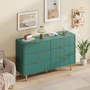 3 Drawer Dresser for Bedroom, 28"W Fluted Chest of Drawers with Gold Handles, Wooden Dresser Narrow Nightstand, Clothes Storage Organizer for Bedroom - 1 of 4