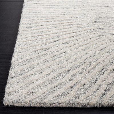 6' Square Grey and Ivory Handmade Wool Tufted Rug
