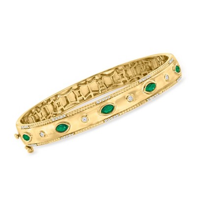 Ross-Simons 0.80 ct. t.w. Emerald and .26 ct. t.w. Diamond Bangle Bracelet in 18kt Gold Over Sterling