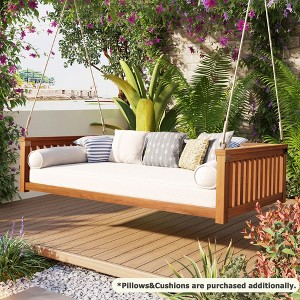 Whisen Minimalist Twin Size Wooden Porch Swing Bed with Secure Sloped Design & Rope Hanging System for Patio or Backyard - 1 of 4