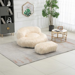 42.52" Bean Bag Chair With Ottoman, Ultra Soft Lazy Sofa Chair With Memory Foam, Indoor Modern Accent Beanbag Chairs - 1 of 4
