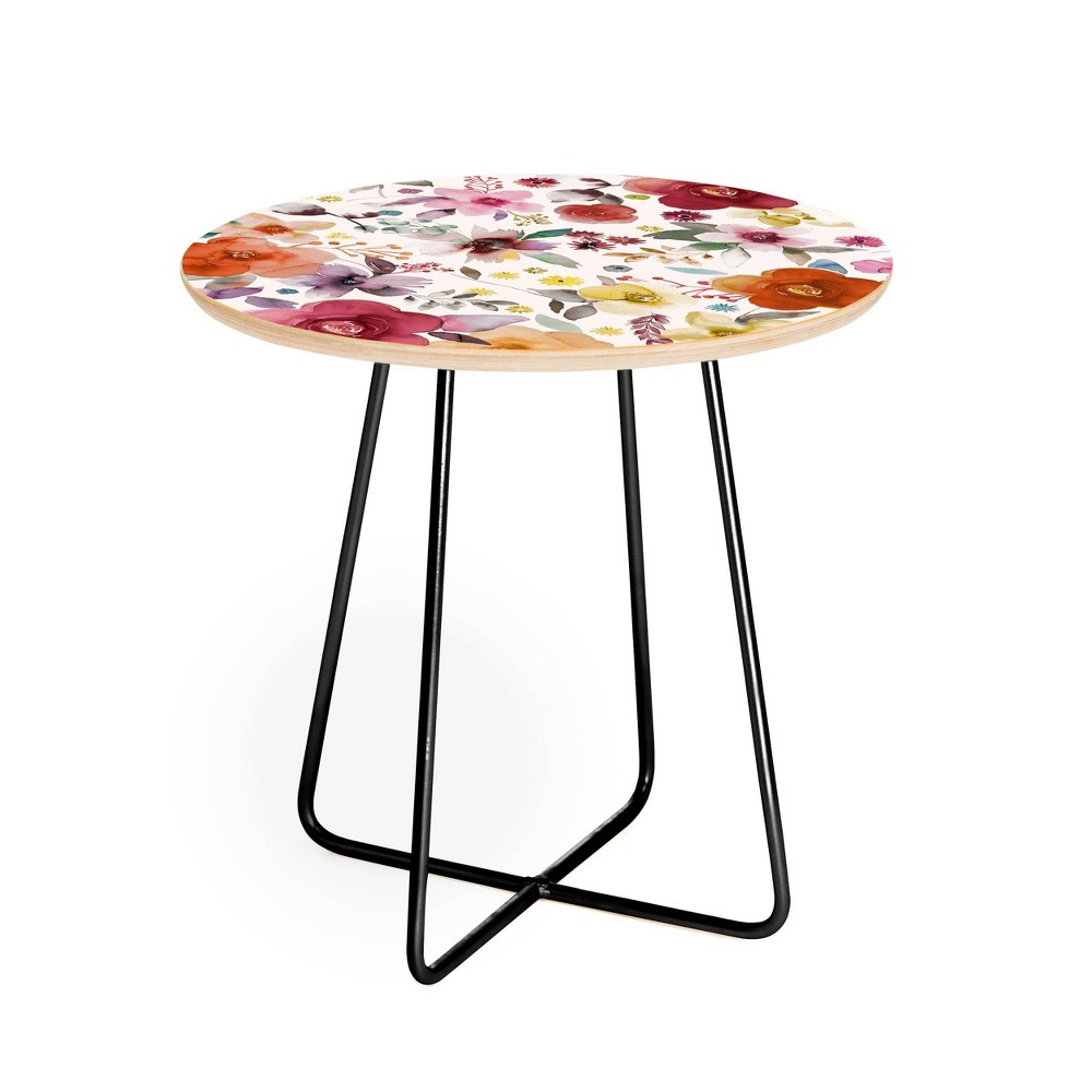 Photos - Coffee Table Round Ninola Design Bountiful Bouquet Countryside Red Side Table Red/Black