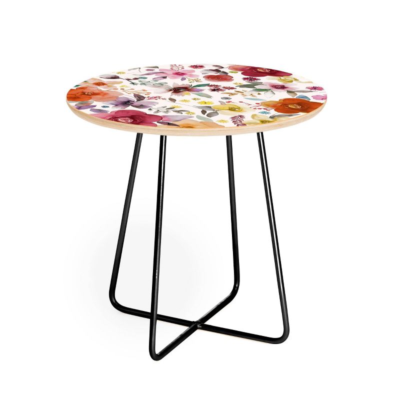 Round Ninola Design Bountiful Bouquet Countryside Red Side Table Red/Black - Deny Designs, 1 of 6