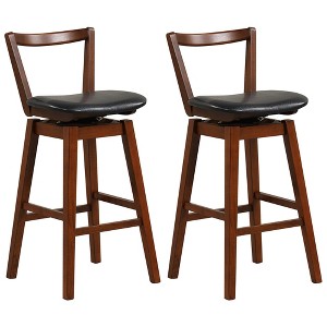 Tangkula Swivel Bar Height Bar Stool Set of 2 30.5" Upholstered PU Leather Kitchen - 1 of 4