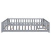 （SC 1个包裹） Plywood Full Size Floor Platform Bed with Fence and Door for Kids, Montessori Floor Bed Frame Grey - 2 of 4
