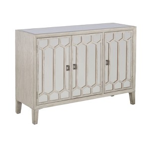 Treasure Trove Accents Three Door Credenza Windsor Burnished White: Mirrored Geometric Design, No Assembly Required - 1 of 4