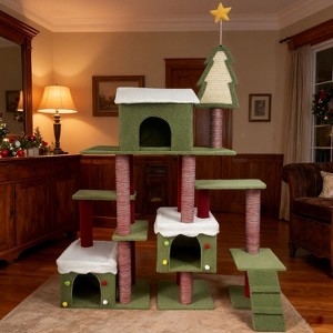 Okak Freestanding Wide Christmas Cat Tree Tower for Indoor,Cat Condo Climbing Frame with House & Perch Platforms & Scratching Posts - 1 of 4