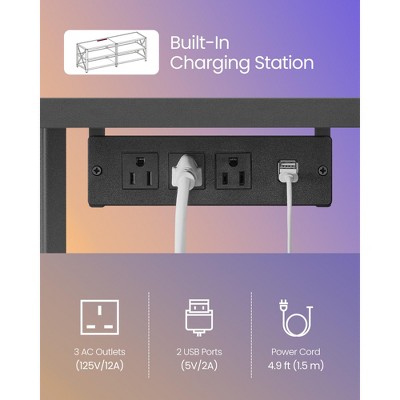 Rustic Brown and Black Particle Board TV Stand with Power Outlets