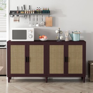 ORRD 70" Rattan Buffet Cabinet with Storage, 4-Door Sideboard Buffet Cabinet with Adjustable Shelves for Kitchen, Living Room and Dining Room,Natural - 1 of 4