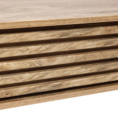 Mid-Century Modern Light Brown Wood Coffee Table with Storage