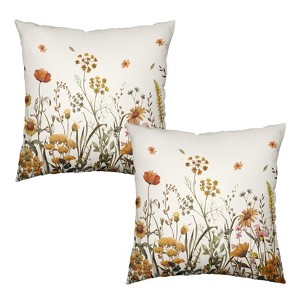 Fall Floral Pillow Covers 18x18 Set of 2 Burnt Orange Wild Flowers Throw Pillows Case Autumn - 1 of 4