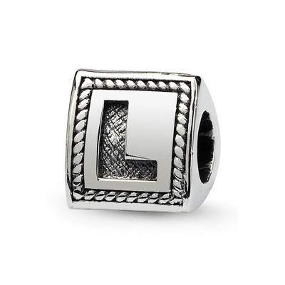 Black Bow Jewelry Triangle Block, Letter L Sterling Silver Bead Charm
