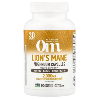 Om Mushrooms Lions's Mane Mushroom Capsules, 90 Vegetable Capsules (666 mg per Capsule)