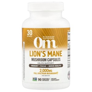 Om Mushrooms Lions's Mane Mushroom Capsules, 90 Vegetable Capsules (666 mg per Capsule) - 1 of 4